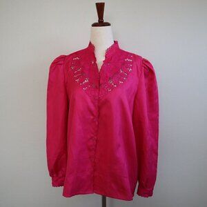 Kilim Hot Pink Lace Button Down Blouse Size Large